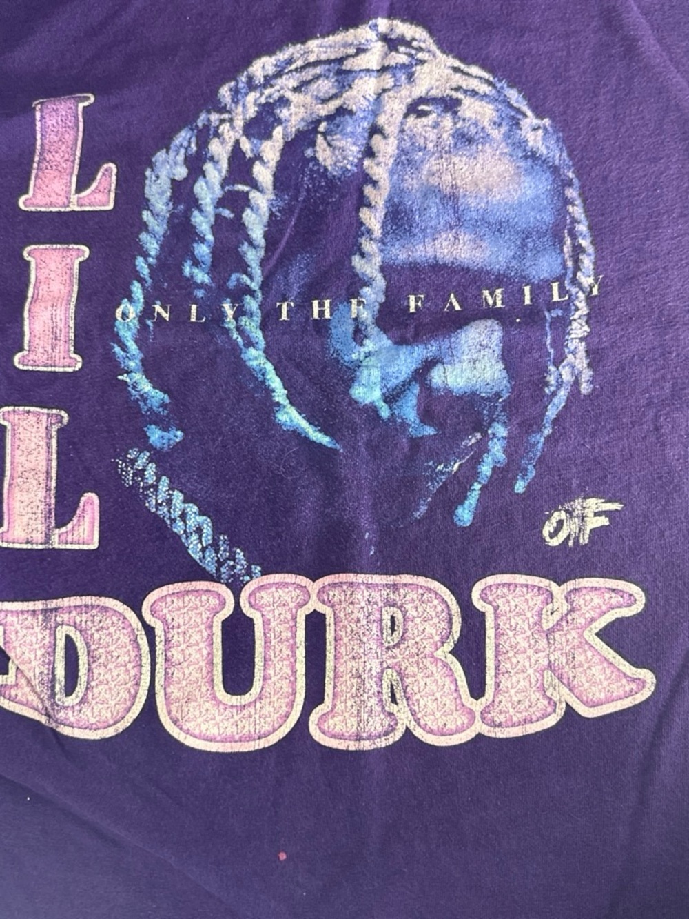 Lil Durk Graphic Kids Tee in Purple with Pink Lettering